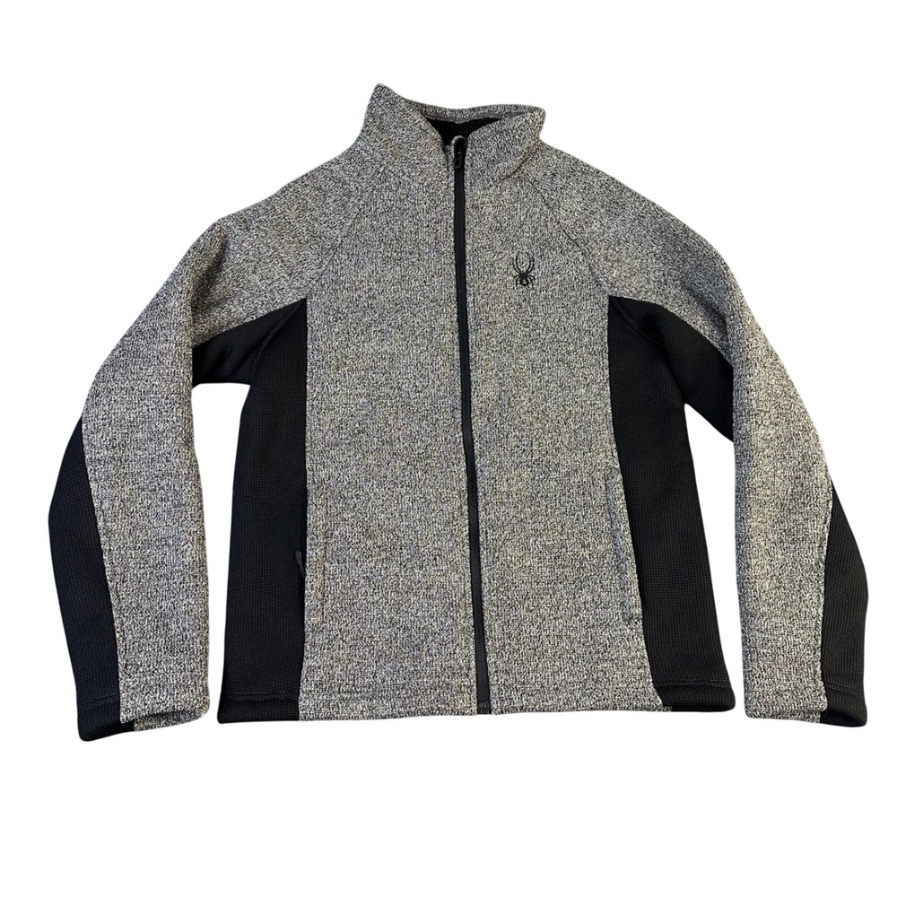Spyder Mens Full Zip Sweater Jacket Grey Black Sherpa Lined Mock Neck Small
